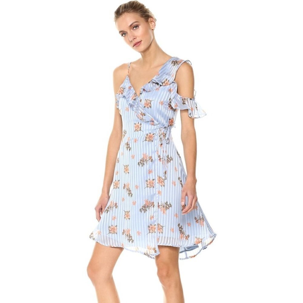 ASTR the Label Josie Blue Floral Ruffle Midi Dress